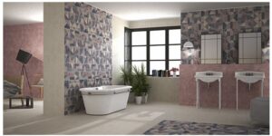 Projekt modnej łazienki w wykorzystaniem dekoracyjnych płytek firmy Maizu.